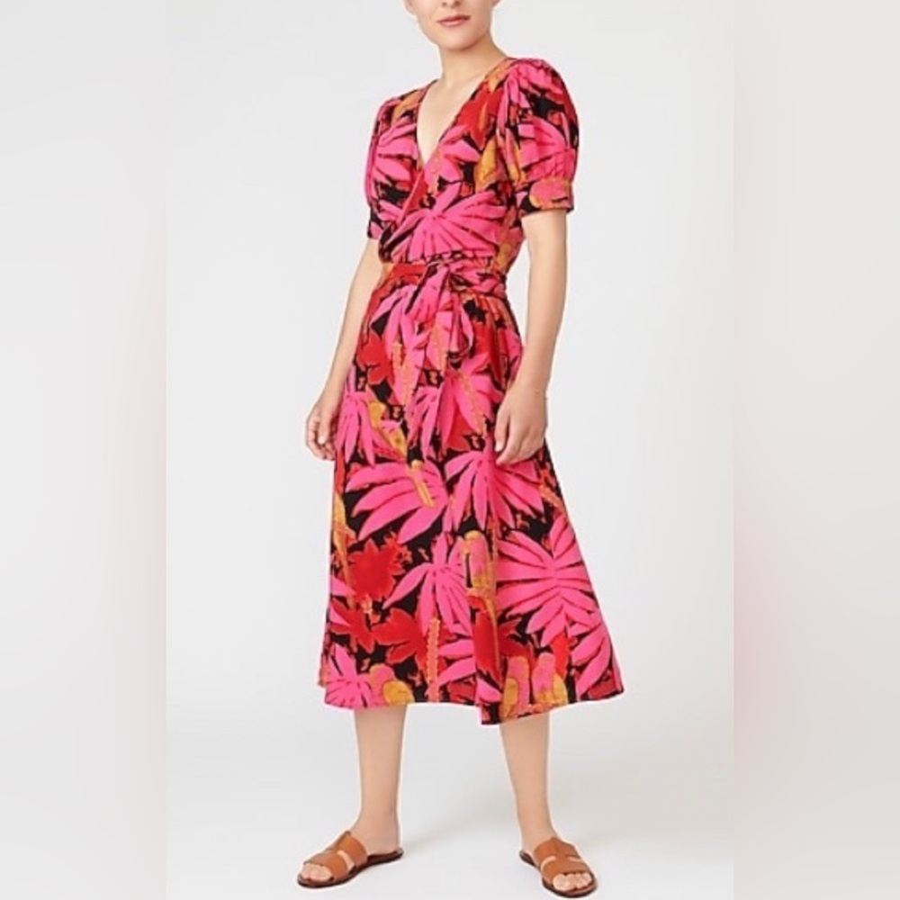J.Crew Faux-wrap midi dress in palm print. EUC size 8